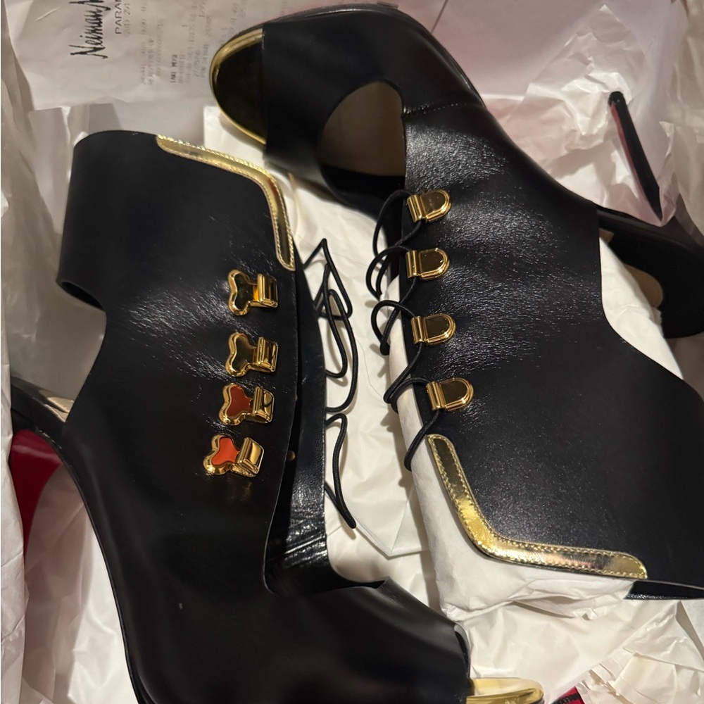 Christian Louboutin Black and Gold Heeled Shoes